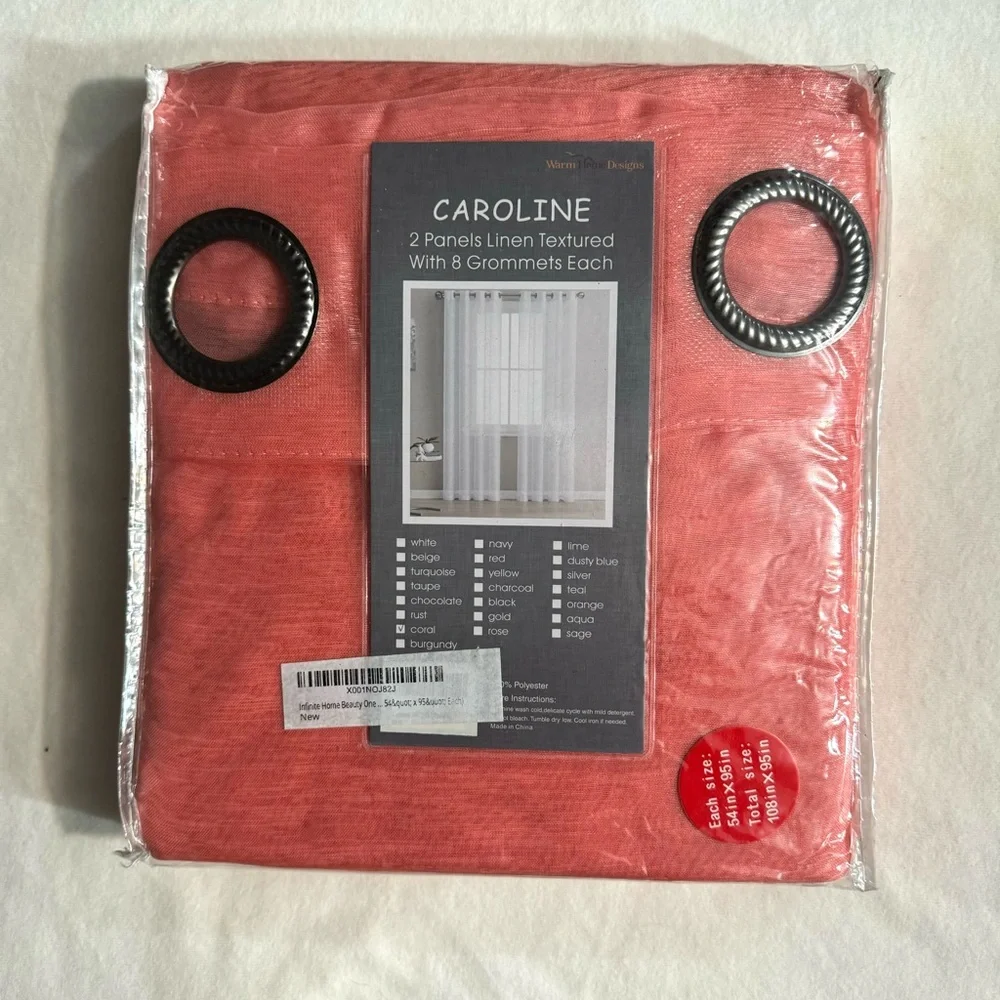 Caroline Coral 2 panels linen textured with 8 grommets each